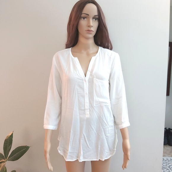 anthropologie Cloth & Stone women's white tunic blouse top oversized lon… - Picture 1 of 12